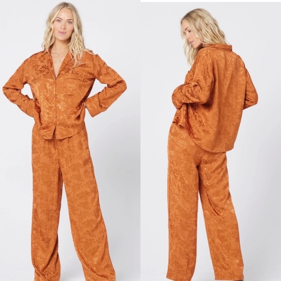 L*SPACE BOHO PAJAMA SET PJ SET COORD PJ TOP PANTS SILKY LOUNGEWEAR SET - Picture 1 of 17